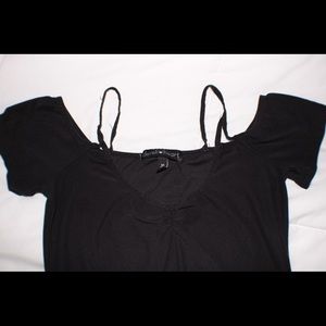 Black off shoulder strappy bodysuit